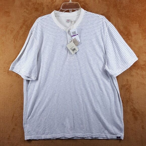 FAHERTY Shirt Mens XXL Cream Stripe Pullover Short Sleeve TRADEWINDS HENLEY $98 - Picture 2 of 9